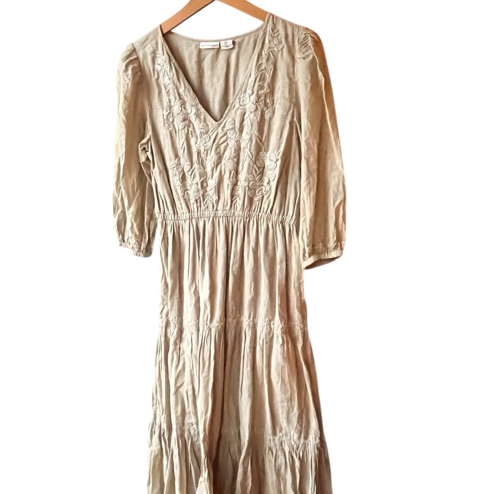 Sage Green Ruched V-Neck Sundress with Bishop Sleeves